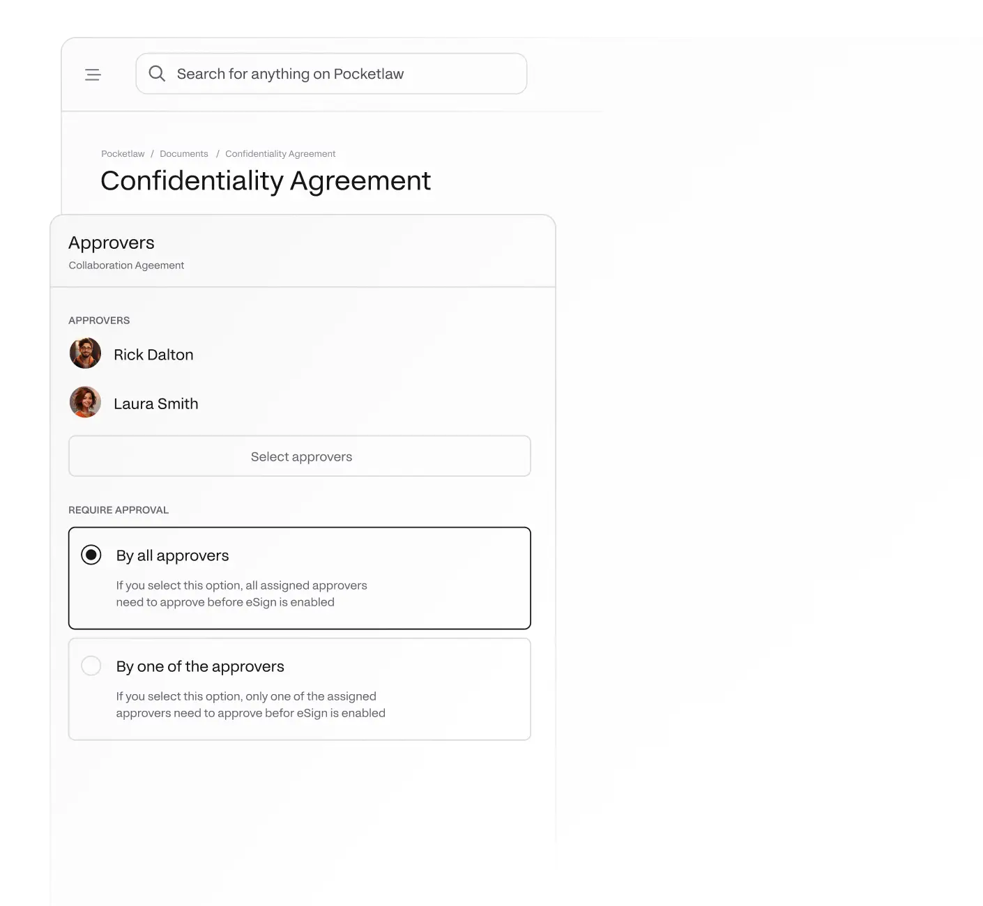 Illustration showing how to give users access to different documents in Pocketlaw