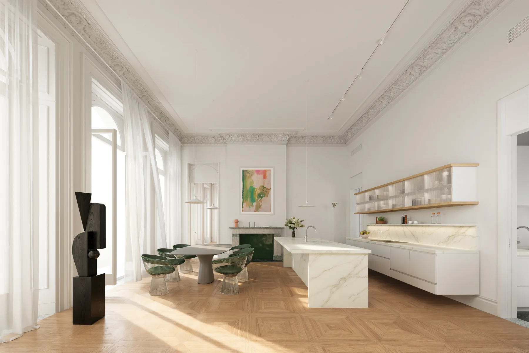 Luxury apartment interior with classical proportions and contemporary finishes — Leinster House rendering