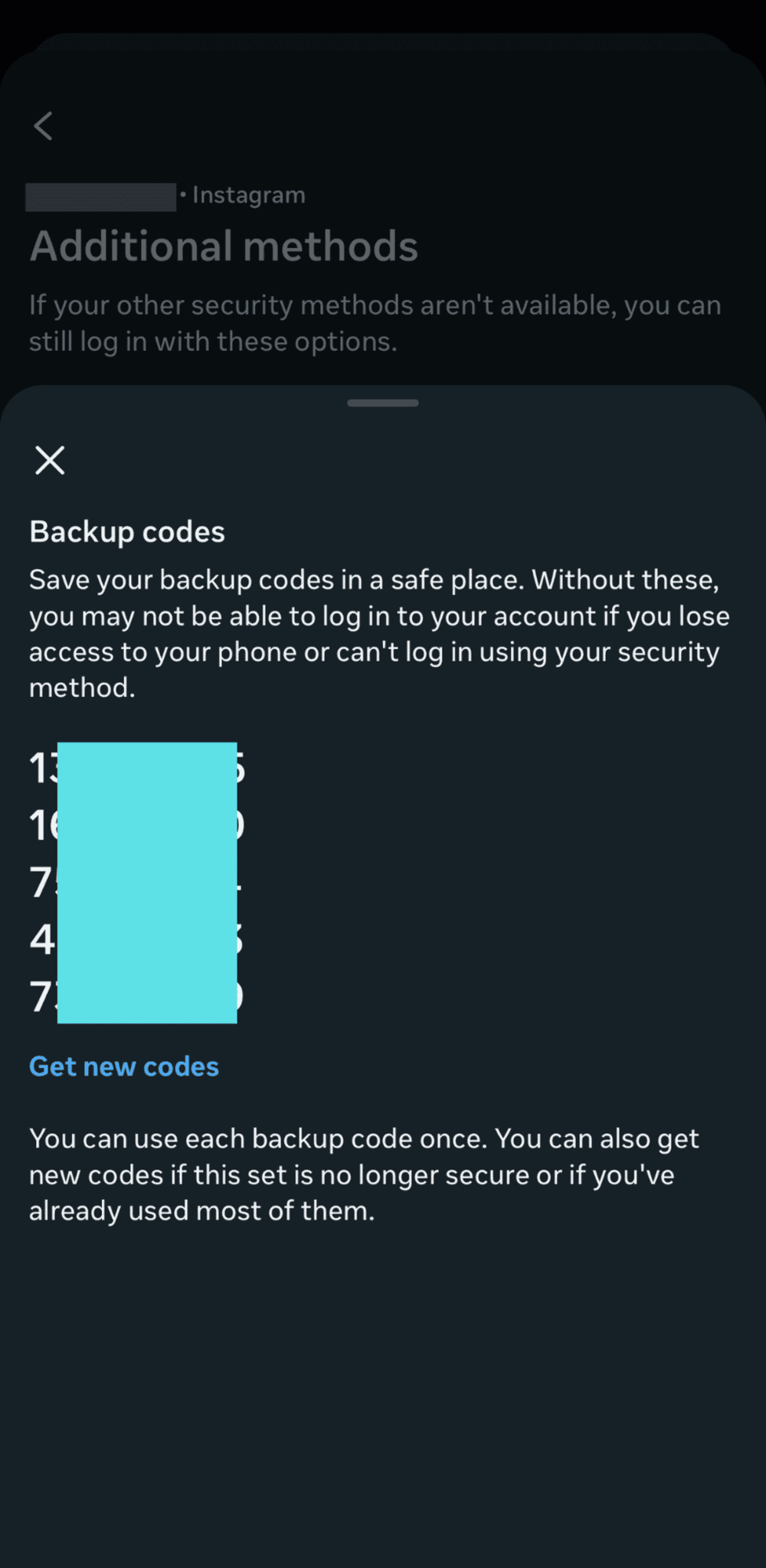 List of Instagram backup codes