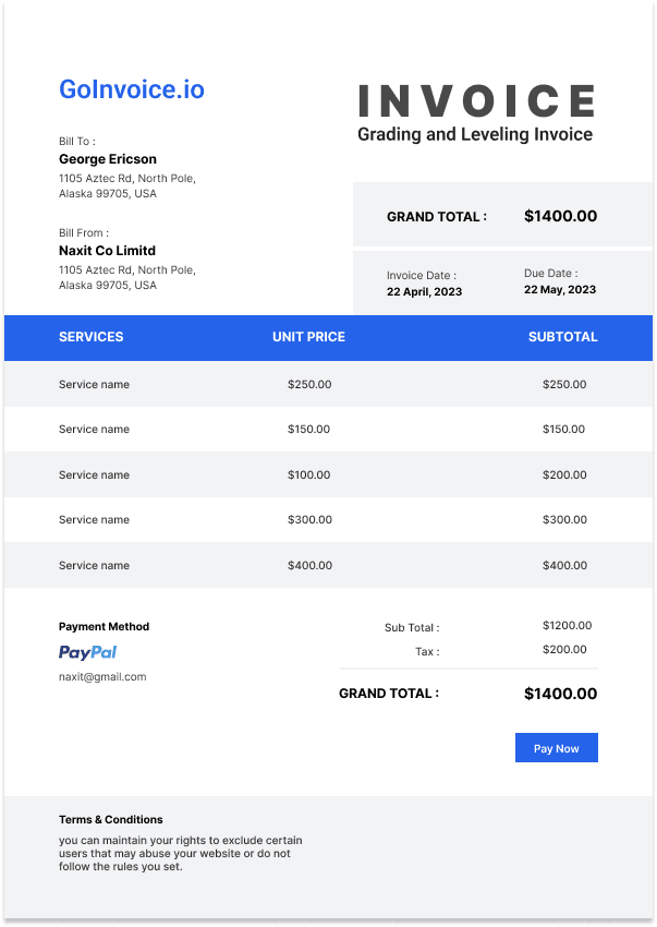 Grading and Leveling Invoice