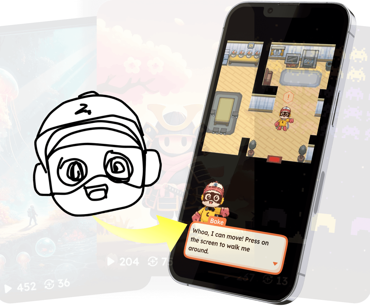 AI game characters created from drawings and photos, powering an AI Town where players build interactive AI characters and worlds on mobile