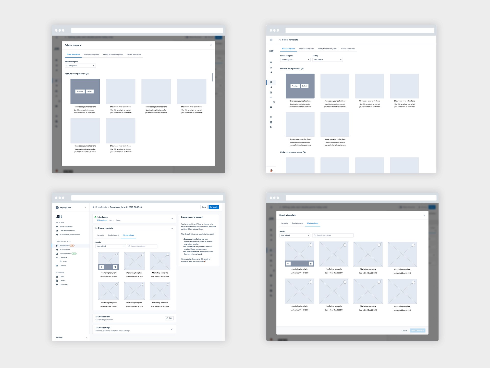 Broadcast template wireframes