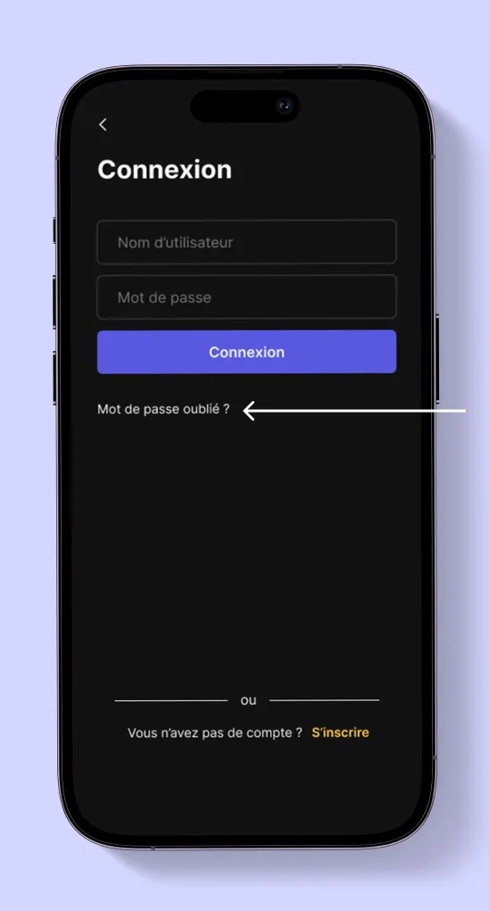 Écran de connexion On Wheels avec option mot de passe oublié