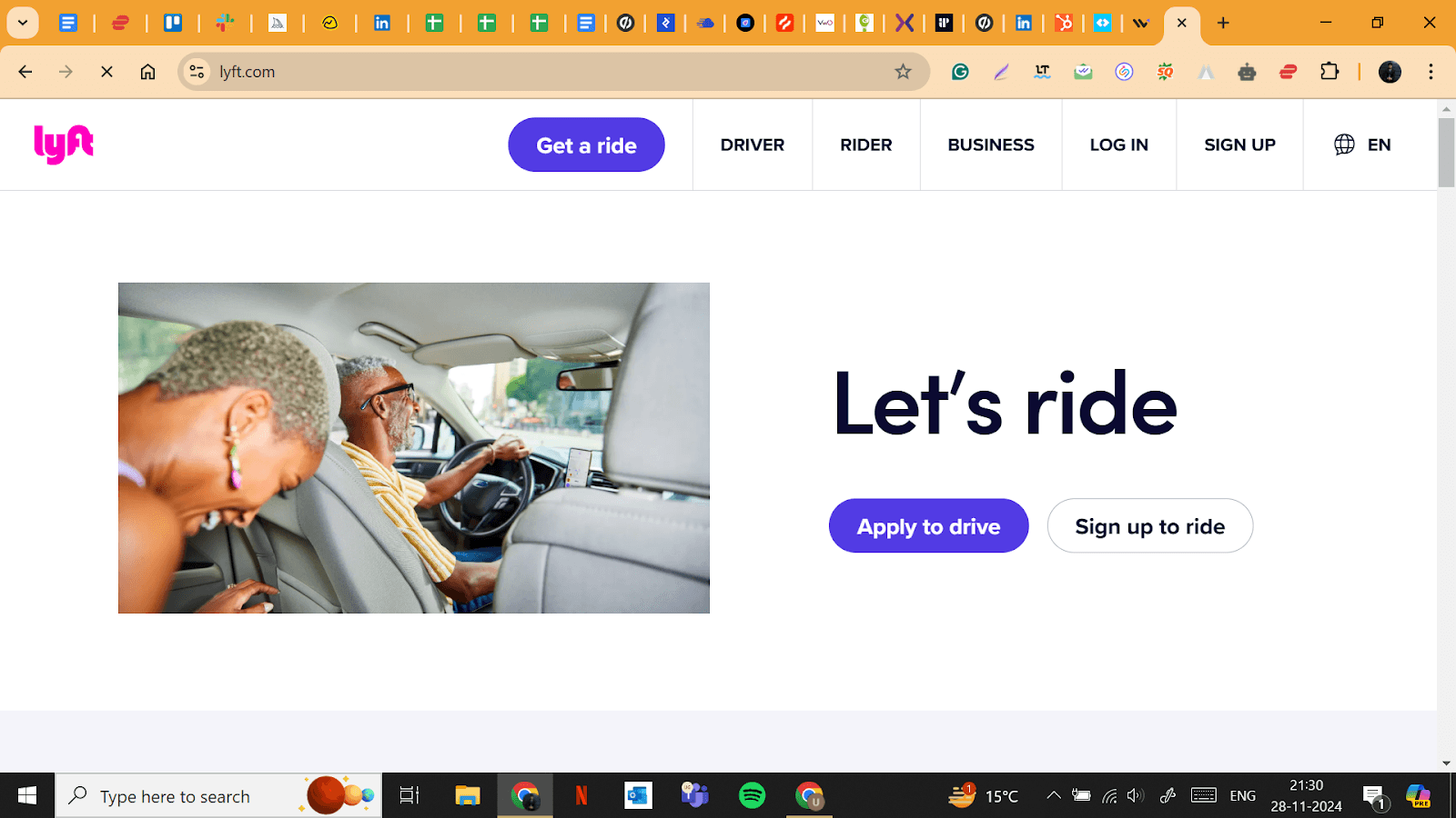 home page of lyft