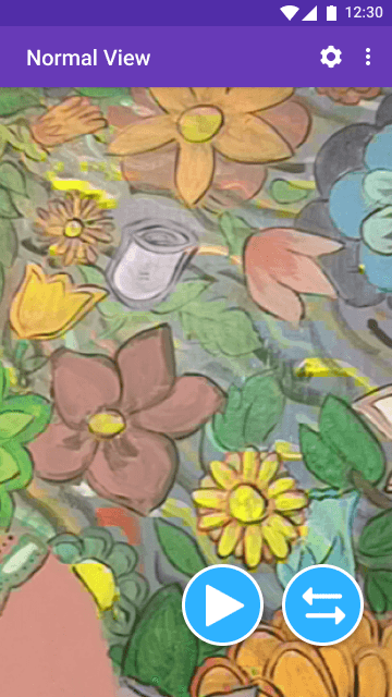 Camera integrated screen of Spectra with the original view, paused on a frame of a painting with flowers