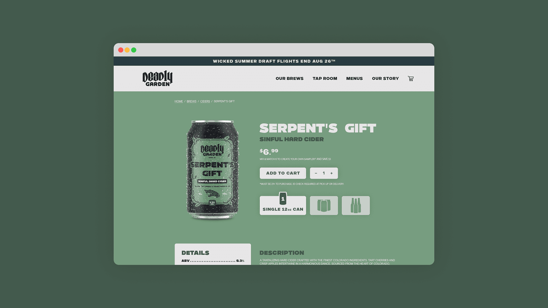 from the beginning, we insisted that users should be able to experience the essence of the deadly garden taproom seamlessly through our eCommerce platform. we wanted the transition from browsing a social media feed to holding a physical bottle to feel like a singular, immersive narrative.