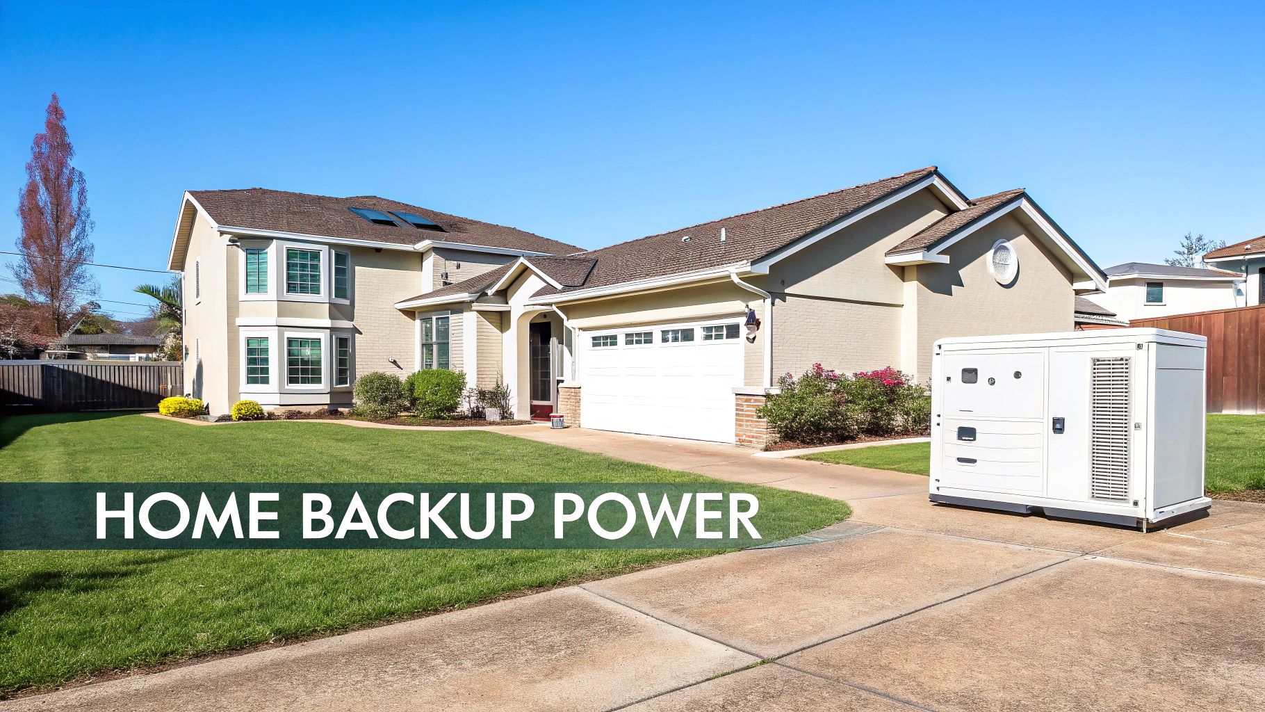 a large home with a generator in the driveway