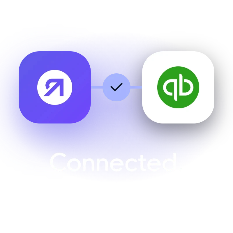 Accountant working at a desk with Rise integrations connecting to accounting platforms including QuickBooks and Xero.