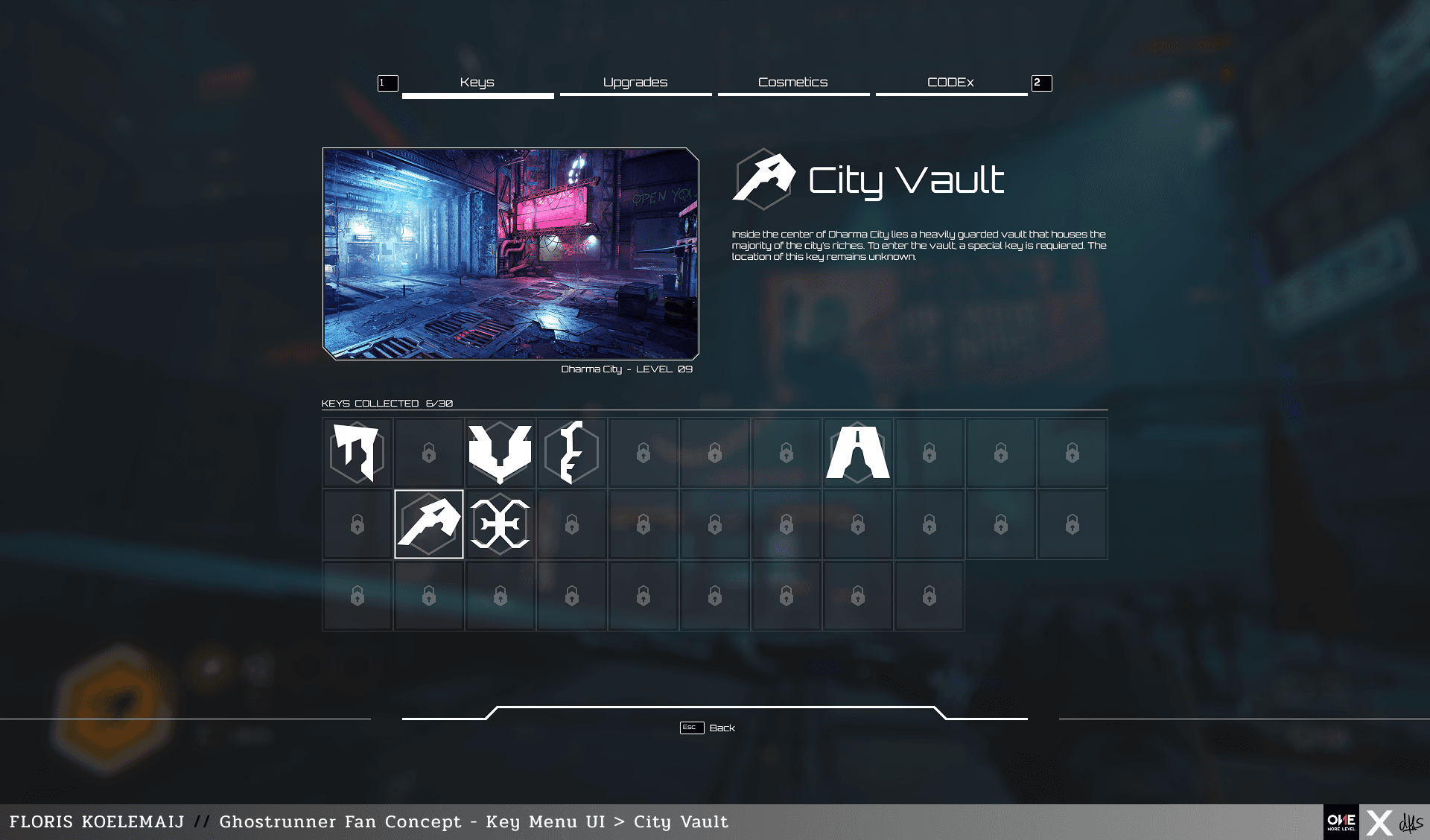 Ghostrunner Fan Concept key menu UI in-game screenshot