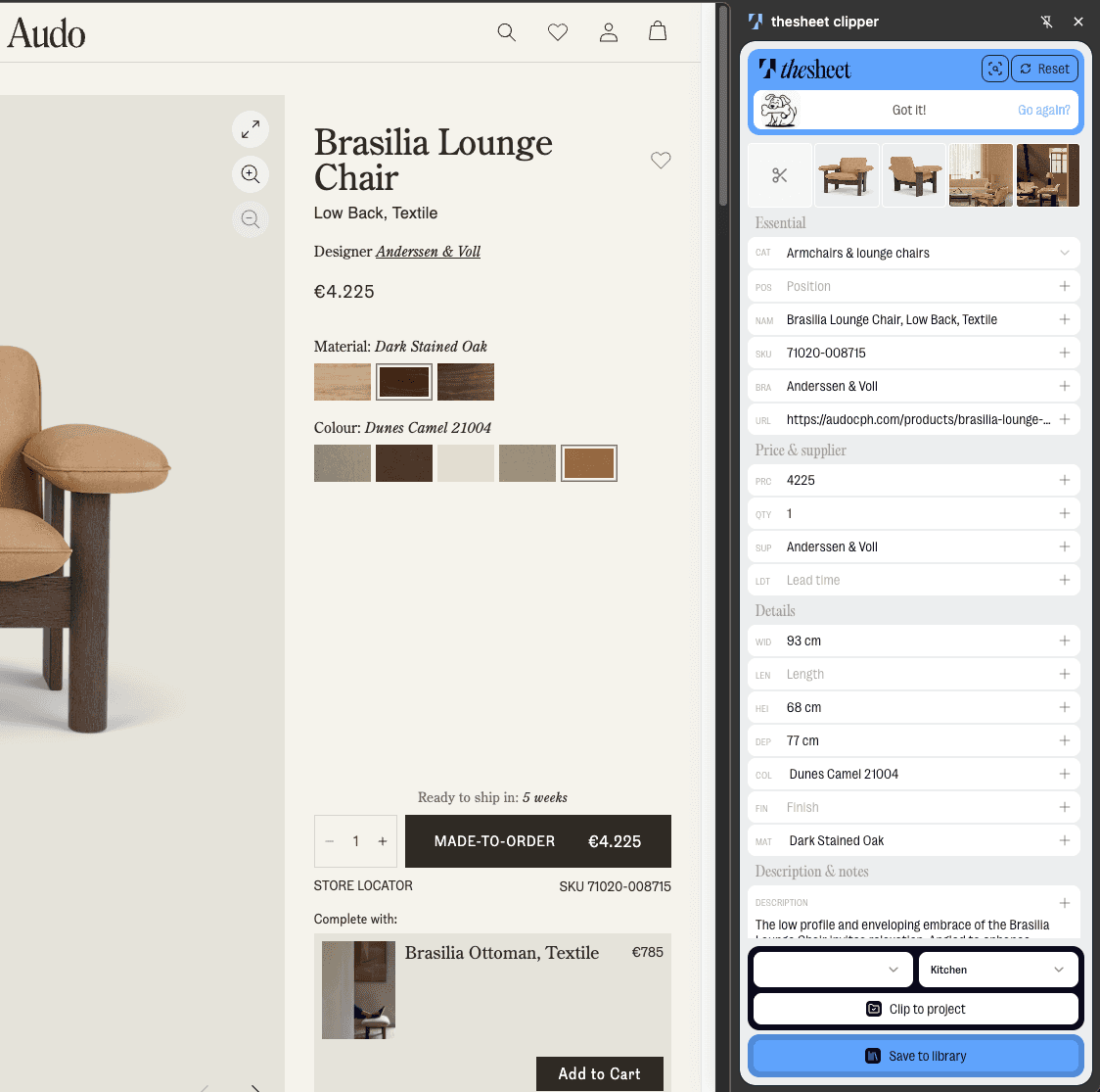 Product Clipper workspace context in thesheet
