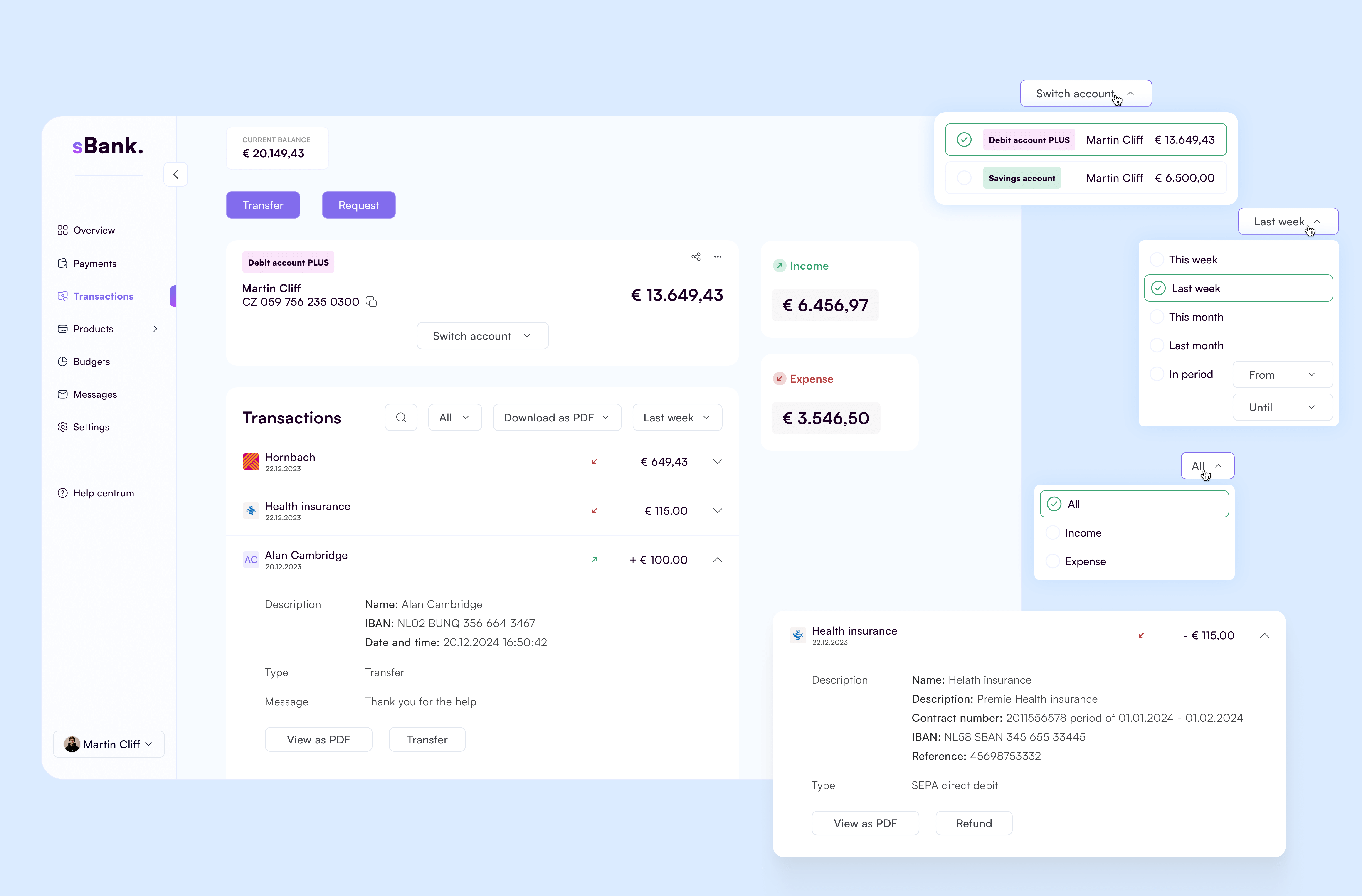 Prototype Transactions desktop bank application