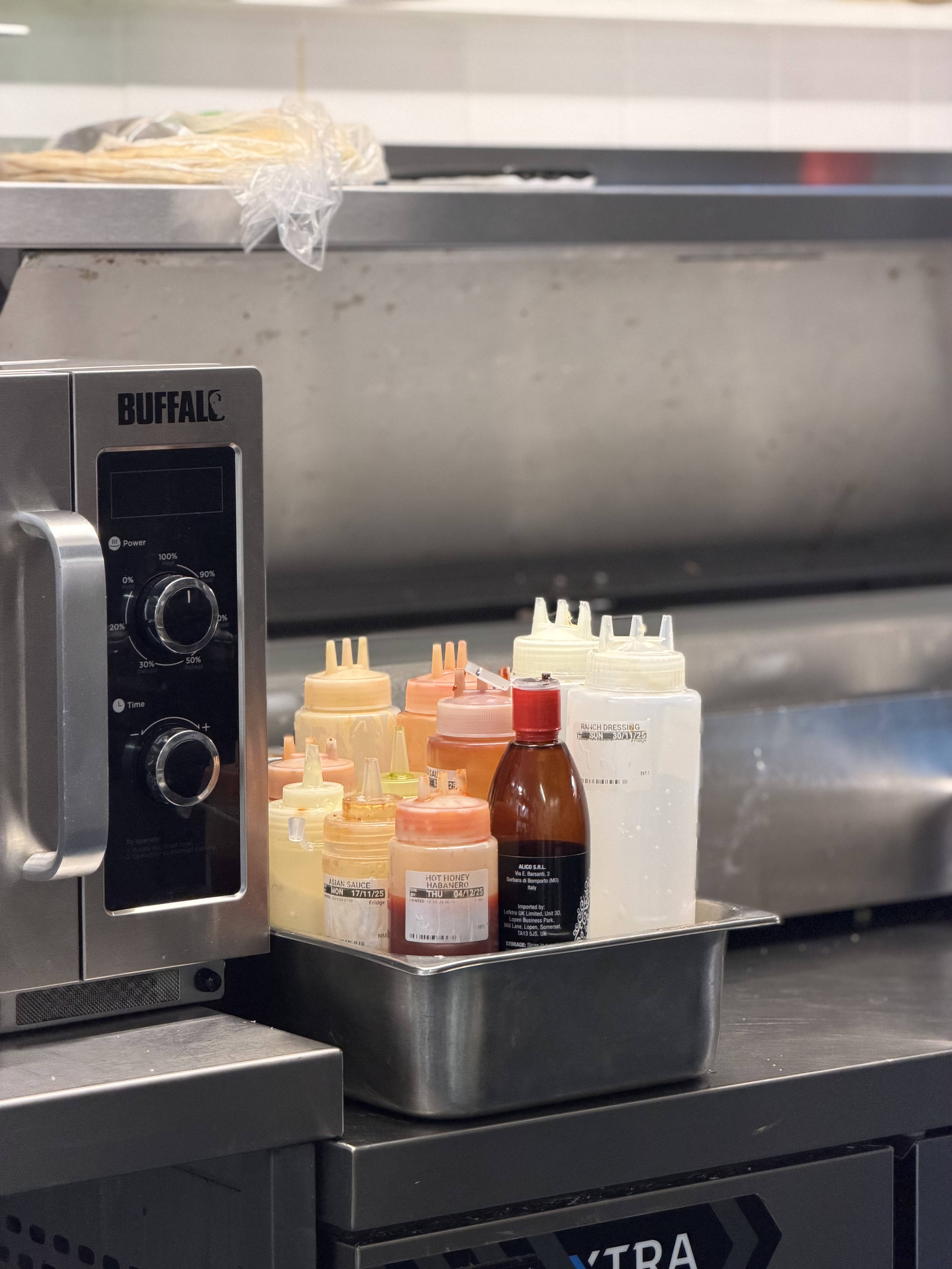 Sauce bottles with Labl.it labels