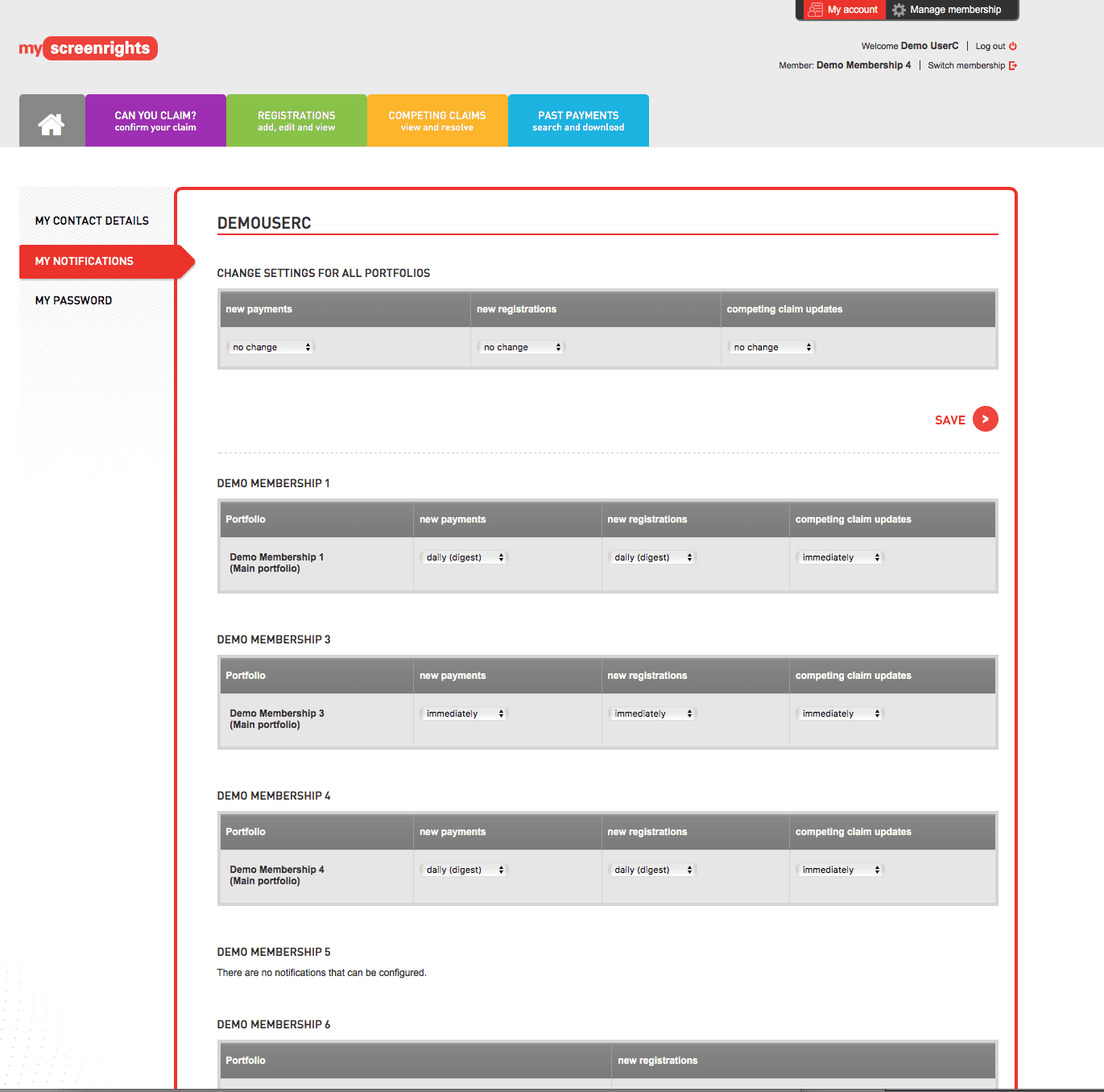 Screenshot of portal showing account details