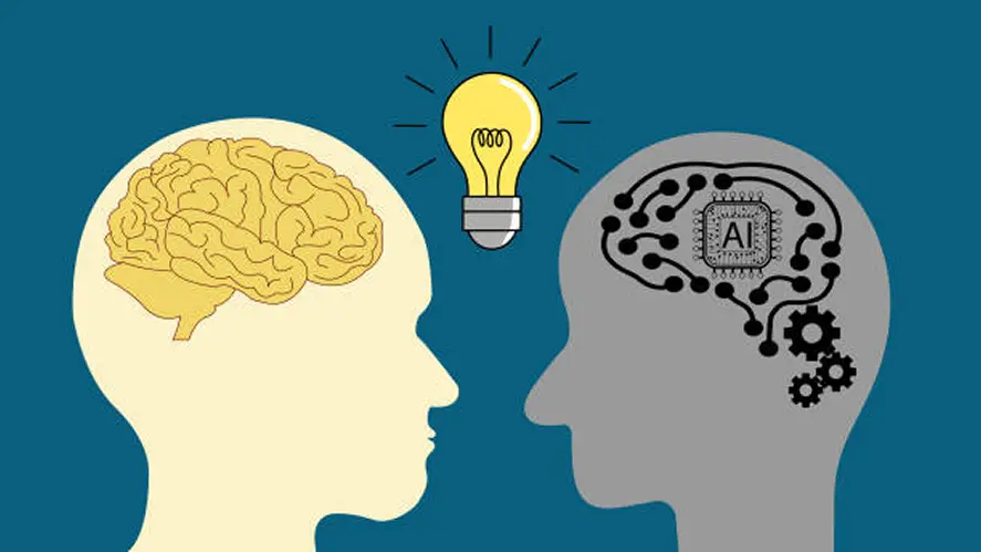 Human brain vs artificial intelligence concept illustrating differences between human thinking and AI systems.