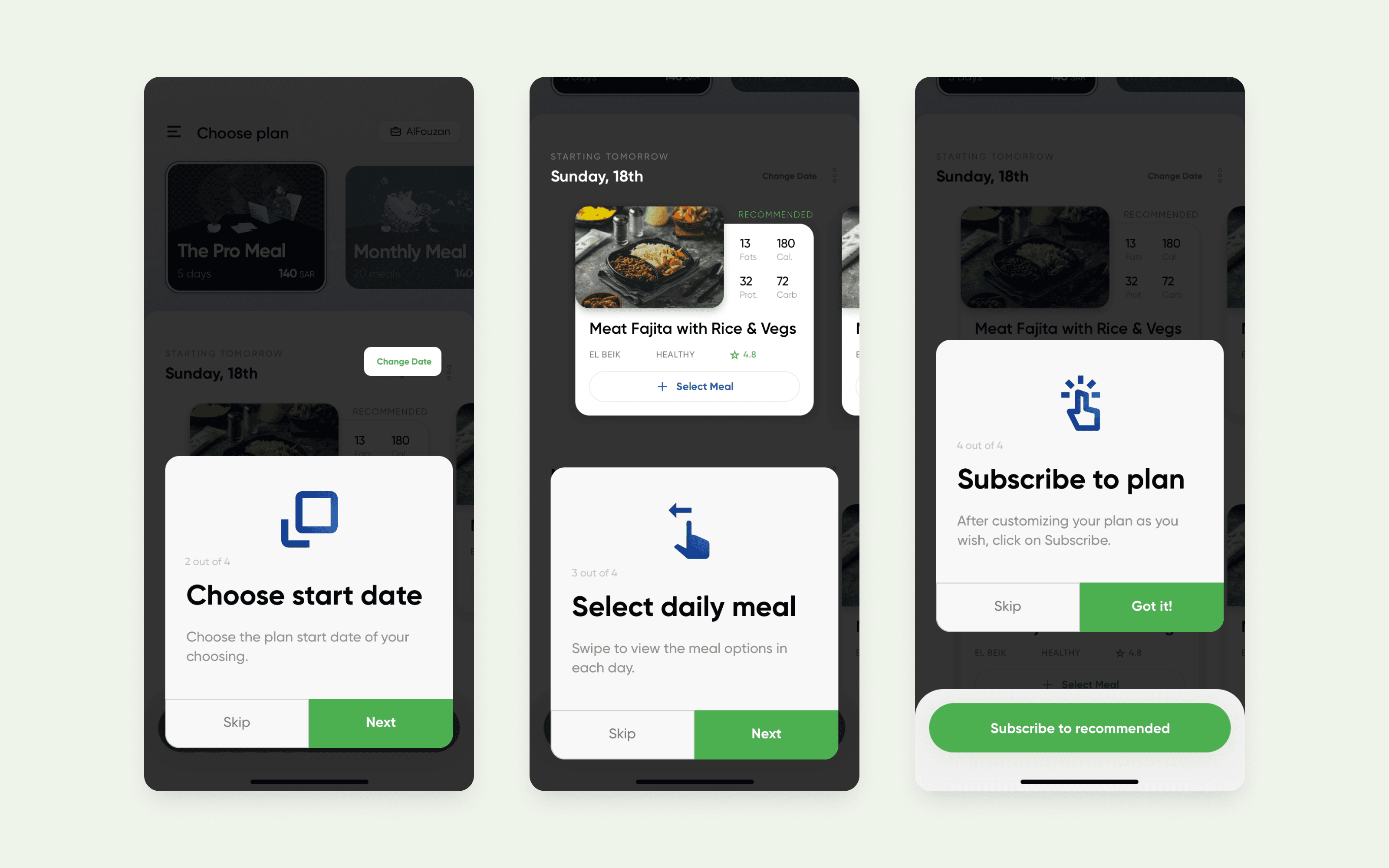 Choosing when to start, selecting lunches and beginning the subscription.
