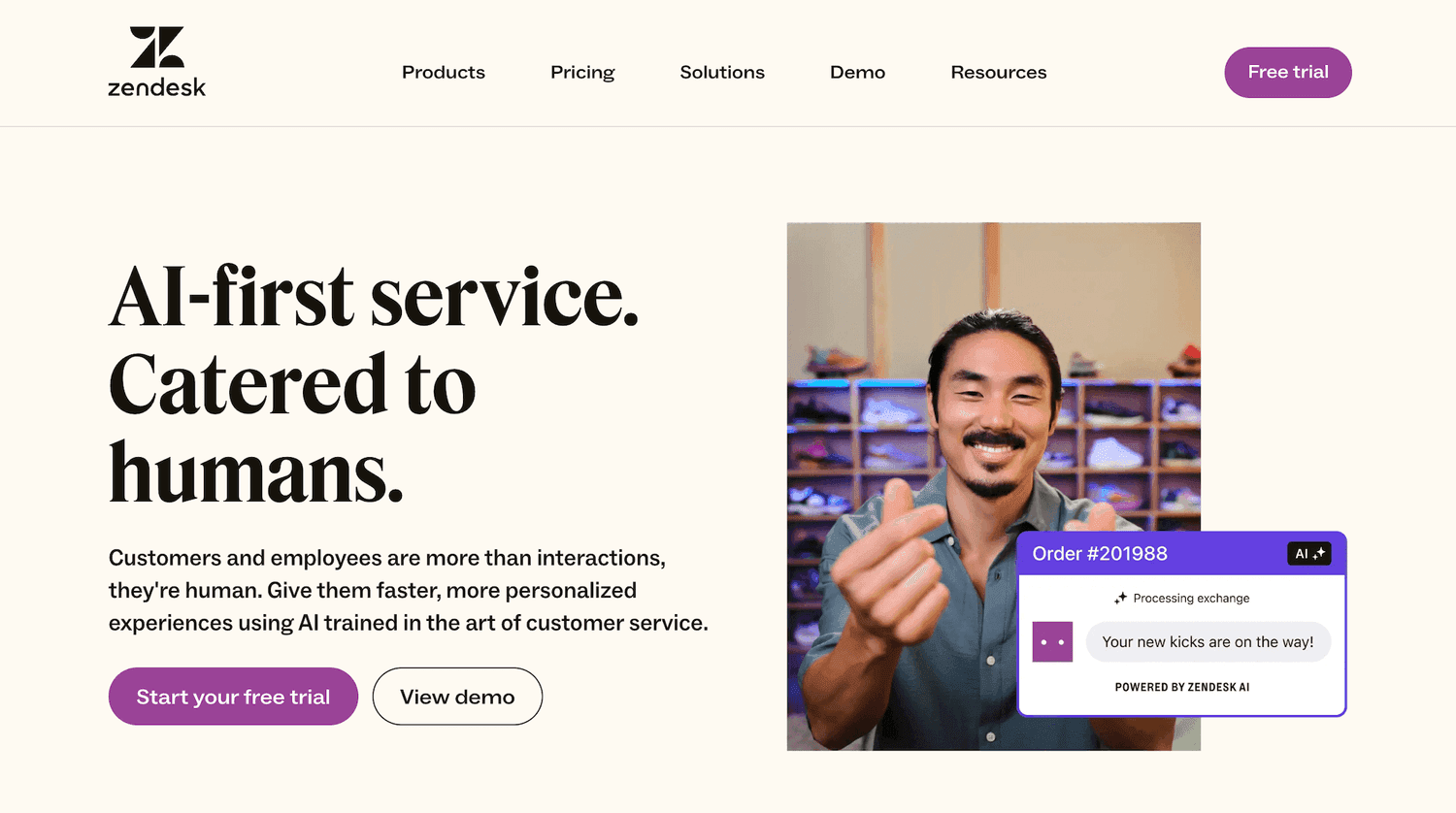 Zendesk homepage: AI-first service