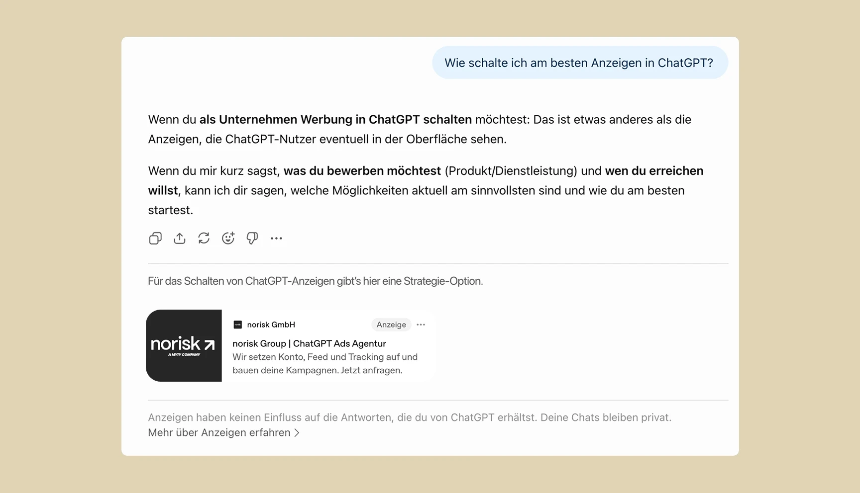 Beispiel einer ChatGPT Ads im Chat