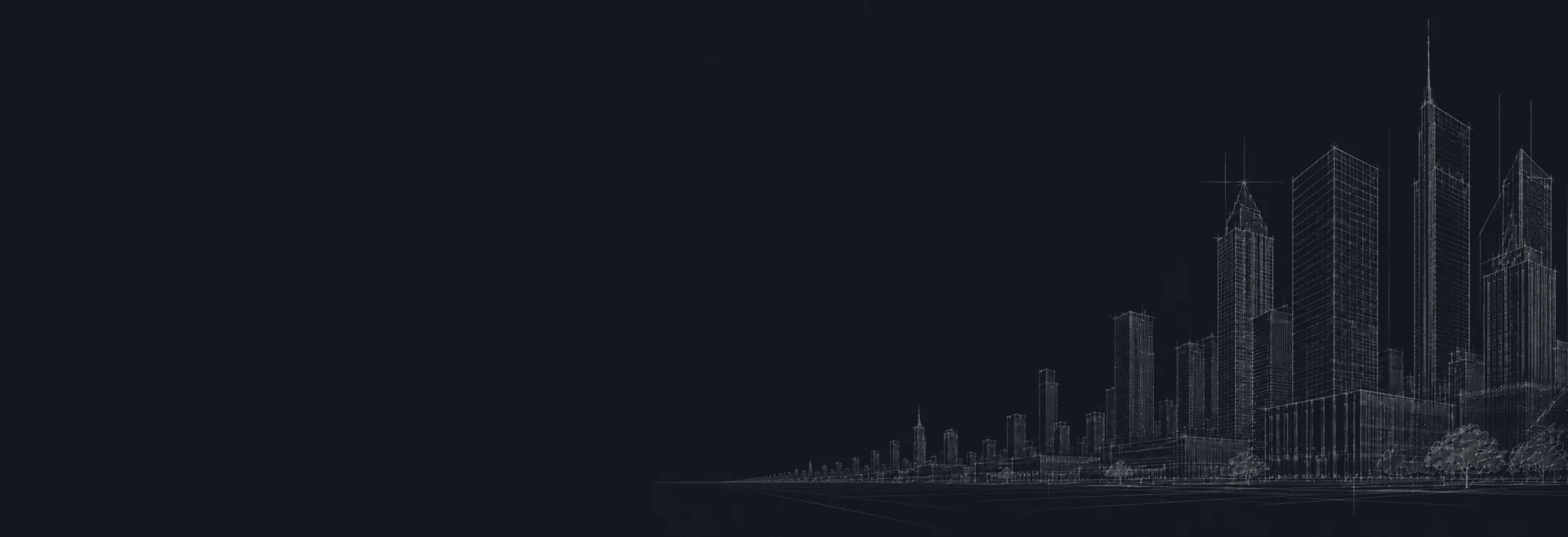 Line drawing of a city skyline