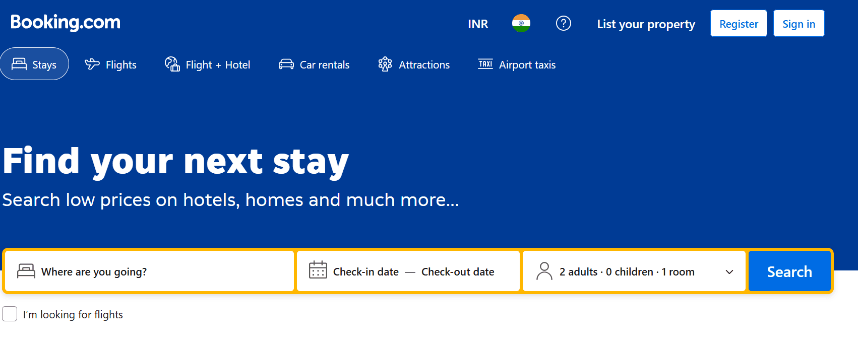 booking.com website home page