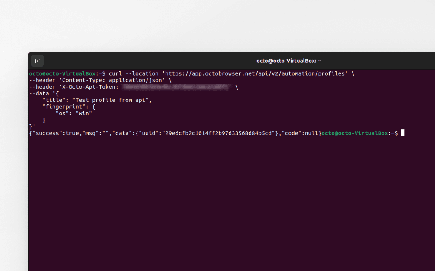 Insert your API token into the POST Create Profile request and run: