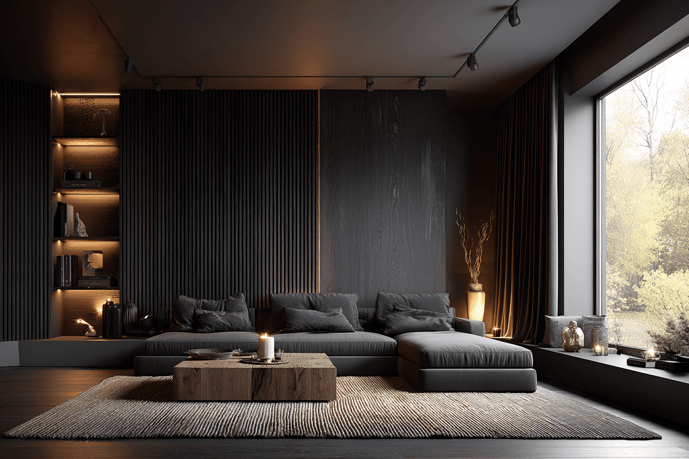 A modern living room with a large window