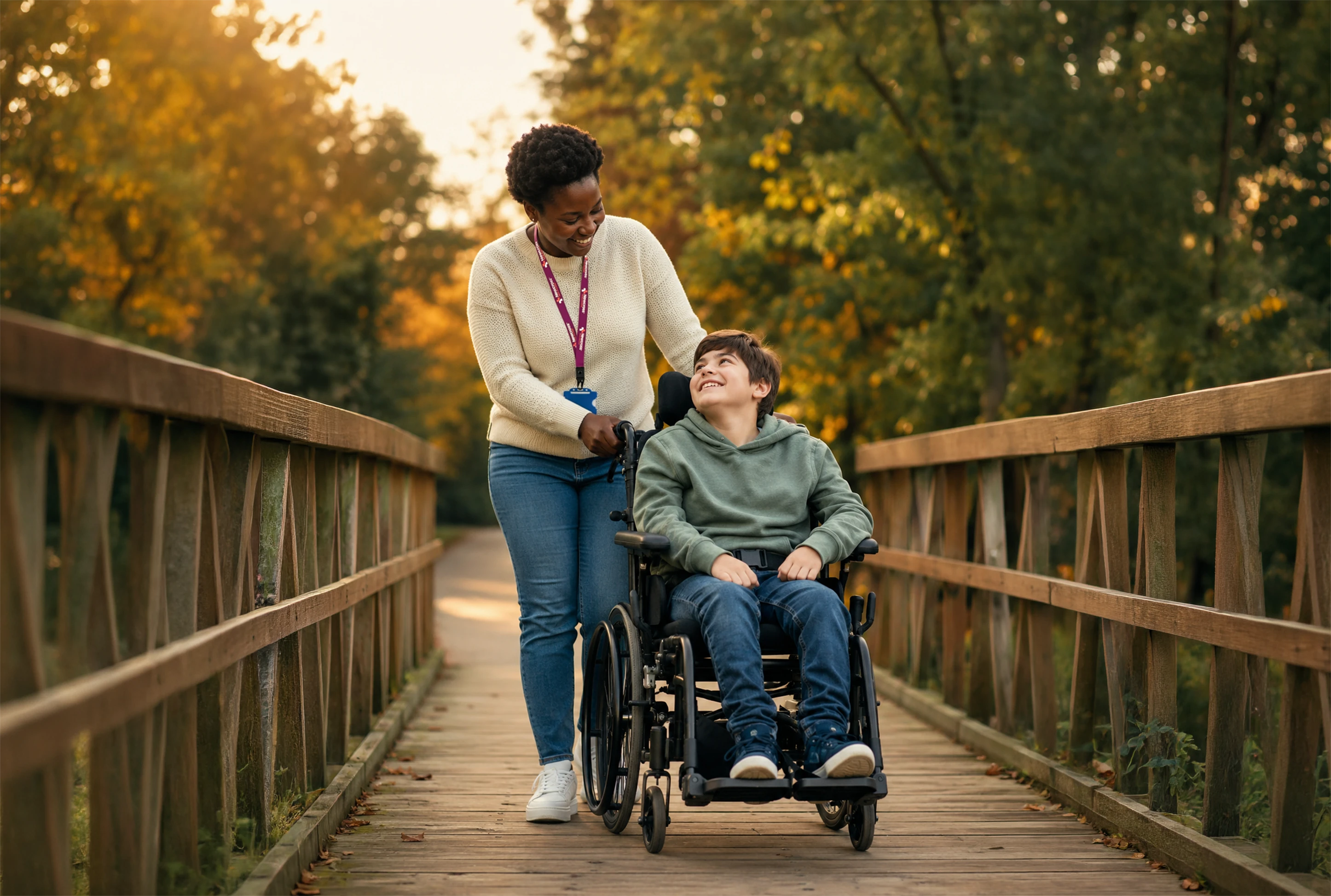 Teenager_boy_who_is_in_a_wheelchair_being_pushed_by_his_carer_in_a_park