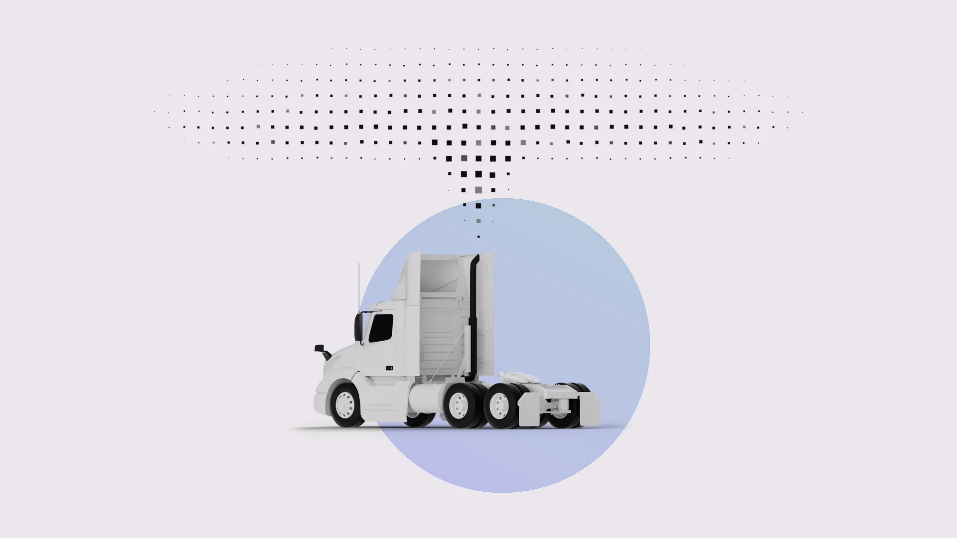 Side view of a semi truck positioned beneath an upward flow of captured carbon particles