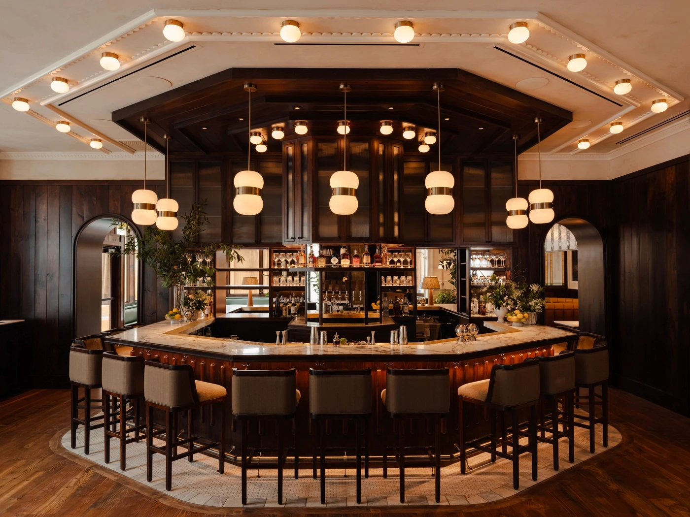 Beautiful wooden bar at Hank's Low Country Seafood, Columbus, Ohio. Developed at Makeready.