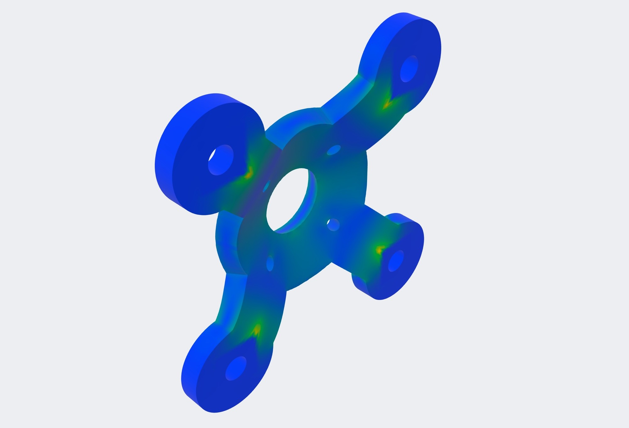 Motor mount von Mises stress, solved at 1 mm in aluminium 6061-T6 in Lattiform FEA Preview