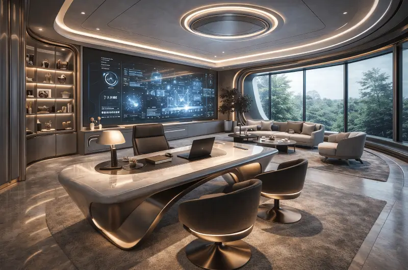 Ανακαίνιση γραφείων στα Μεσόγεια με σύγχρονο αρχιτεκτονικό σχεδιασμό, εργονομική διάταξη και εντυπωσιακό φωτισμό για υψηλή επαγγελματική απόδοση.