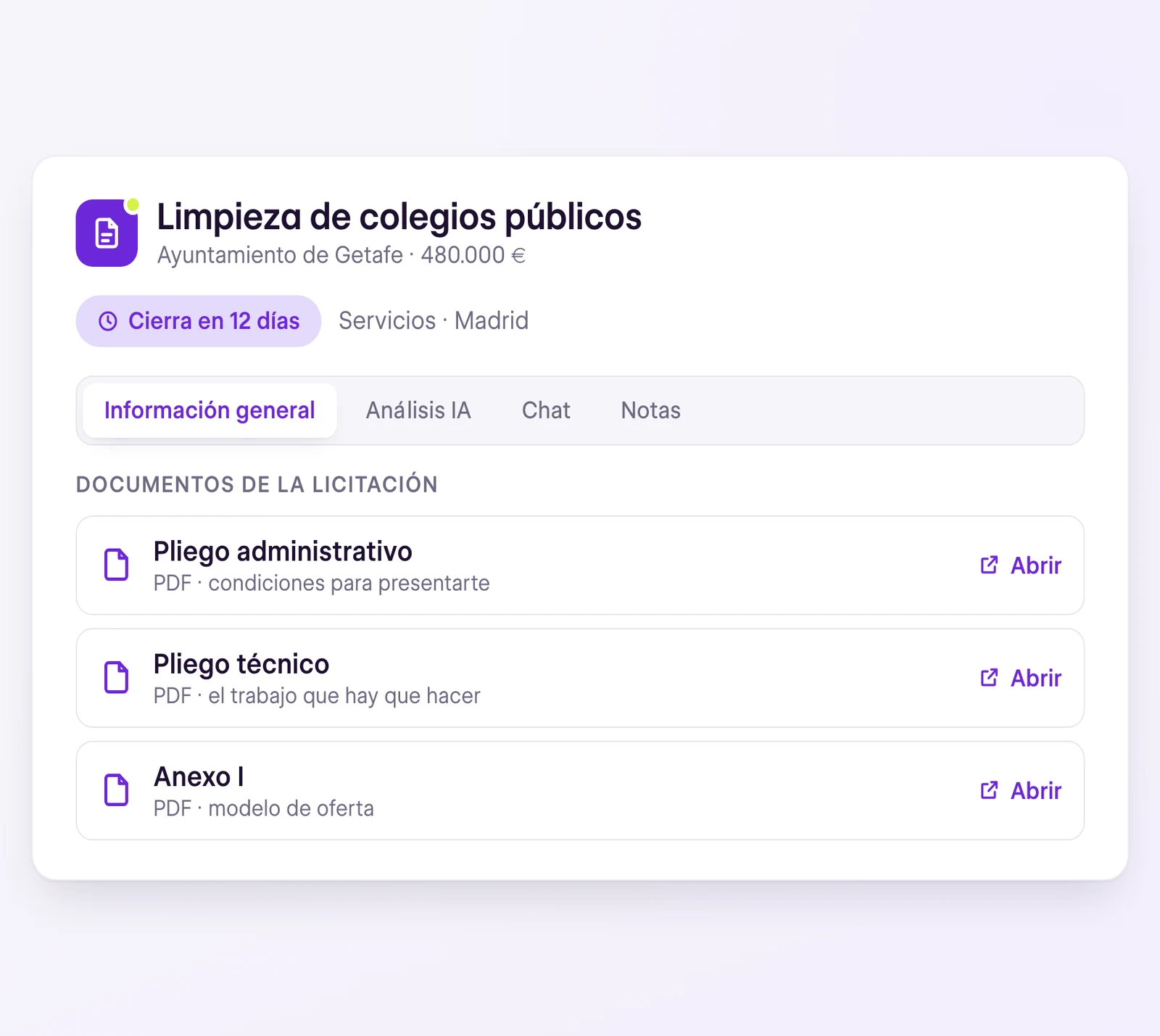 Licitación de limpieza de colegios públicos del Ayuntamiento de Getafe con su pliego administrativo, su pliego técnico y un anexo