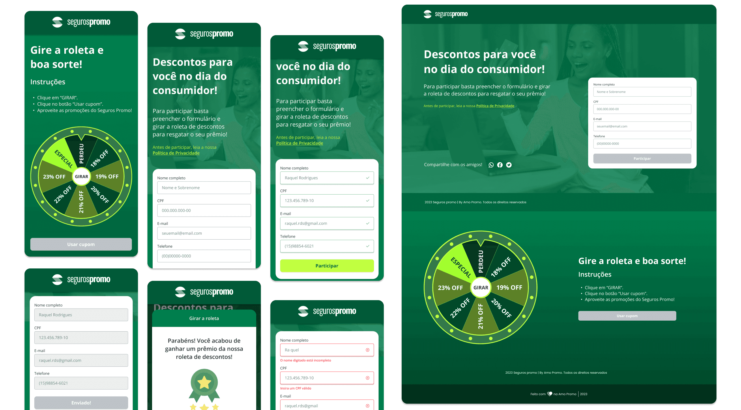 Imagem do layout das telas do Seguros Promo campanha do dia do consumidor