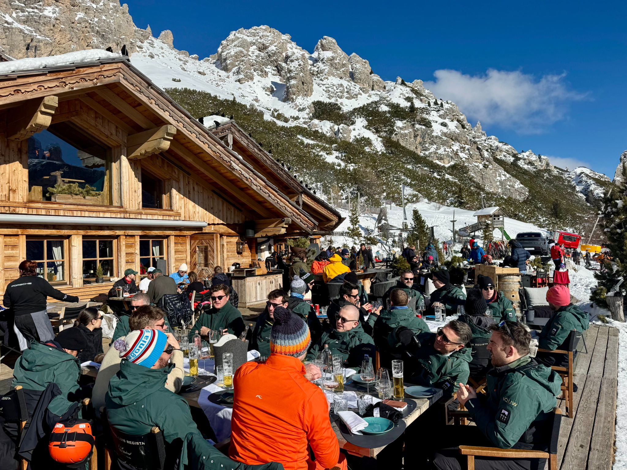 Snow-covered chalet venue for IQUW corporate ski event