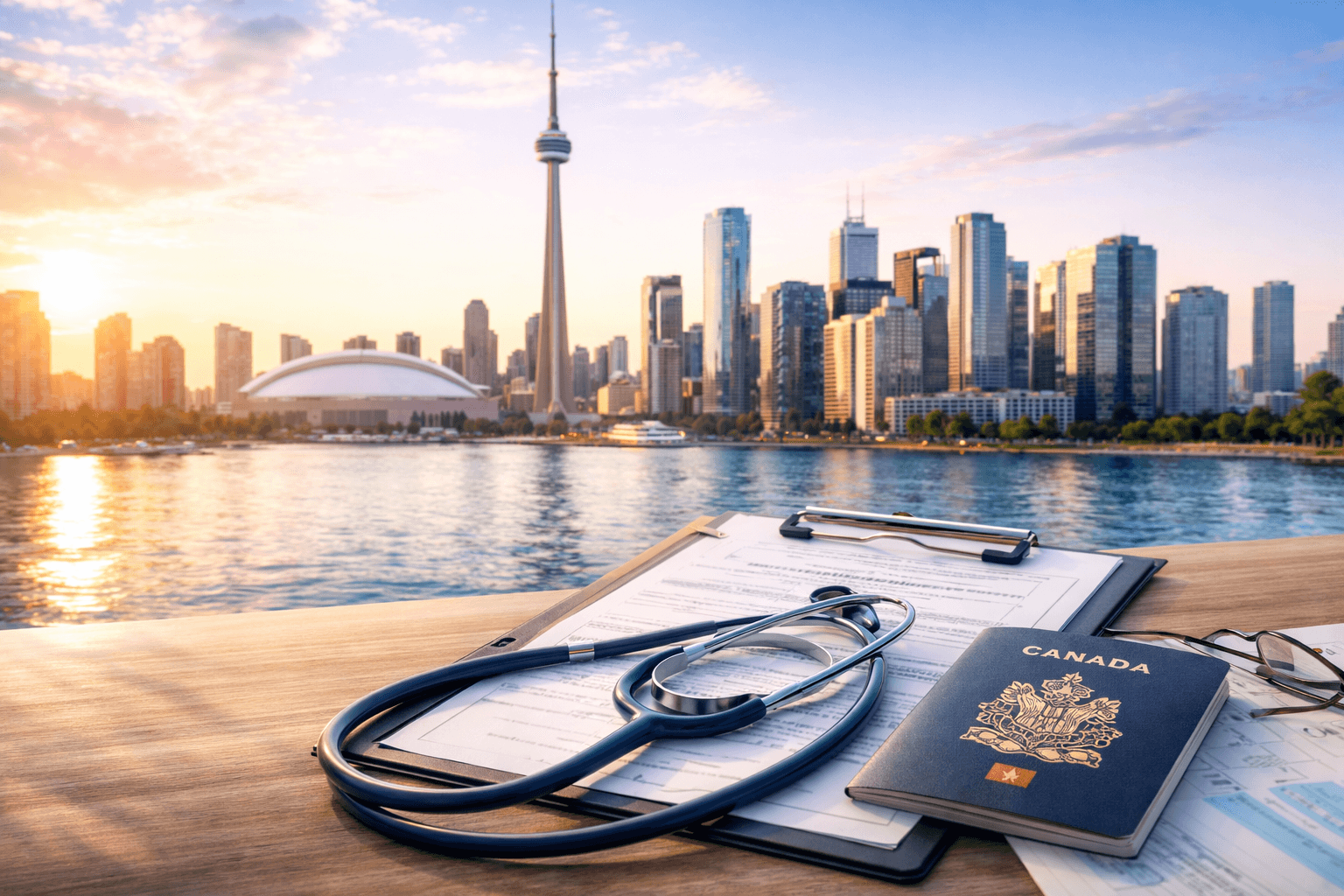 Toronto skyline banner representing a panel physician immigration medical exam for the Federal Skilled Worker Program in Canada