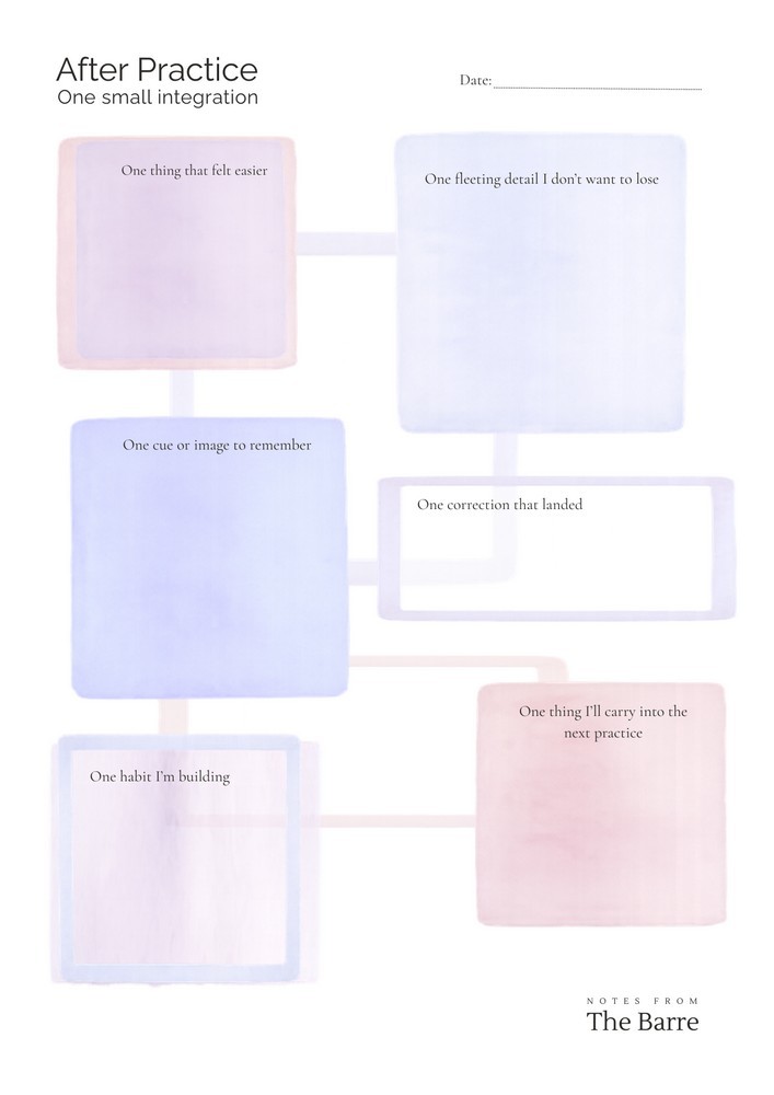 Printable After Practice reflection page for adult ballet dancers