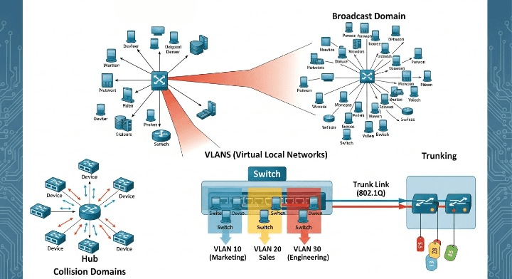 Understanding Collision Domains, Broadcast Domains, VLANs, and Trunking