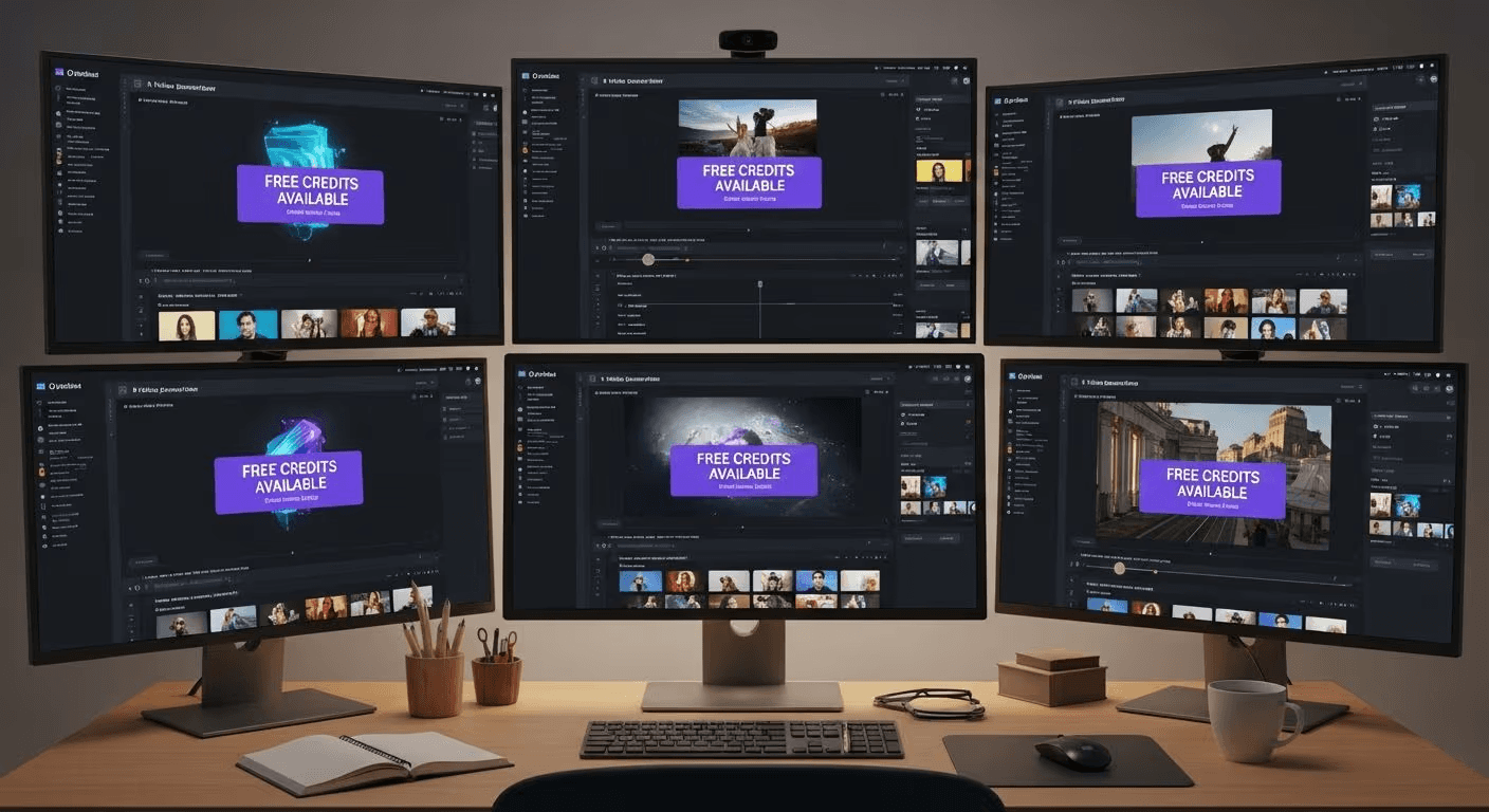Multi-monitor setup shows video automation - Best AI Video Extender