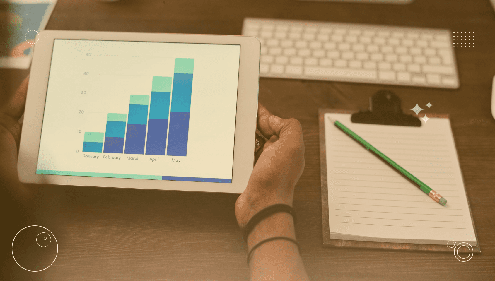A tab showing bars, charts, and analytics of a online community.