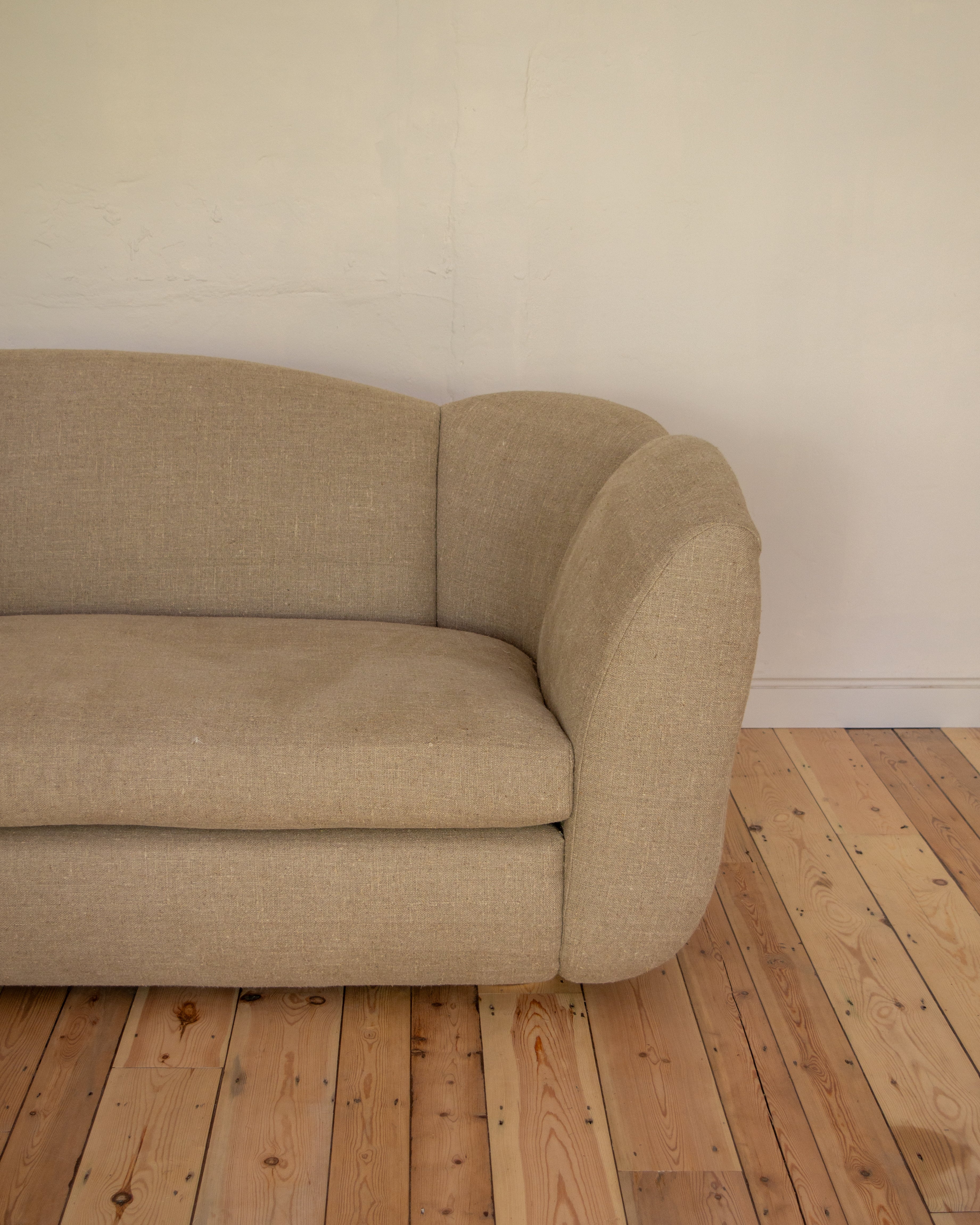 Wilkinson & Rivera Bay Sofa in Raw Linen in showroom setting