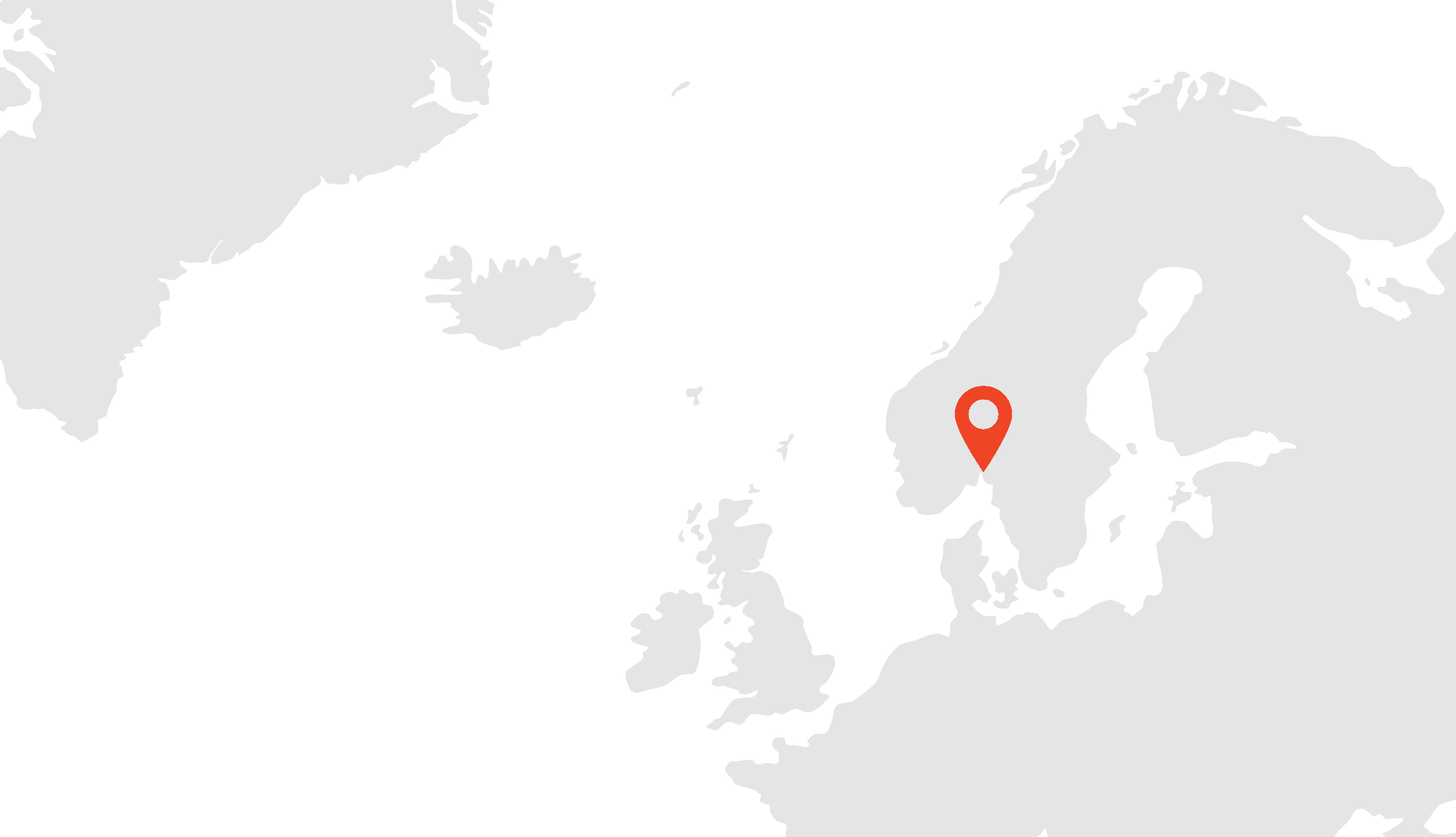 World map pointing at Oslo, Norway