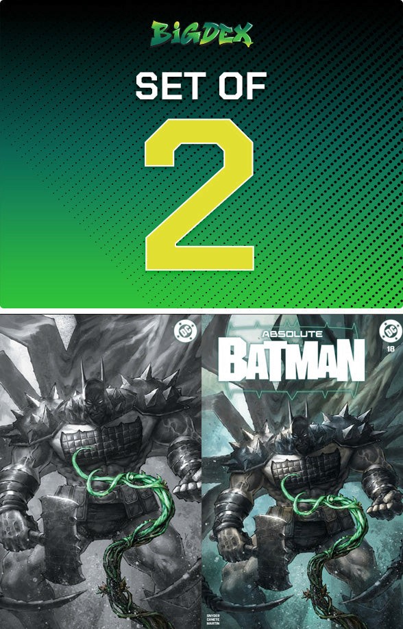 Absolute Batman #18 ALAN QUAH Big Dex Comics Megacon Exclusive Trade and Virgin Set featuring two exclusive Batman cover variants in a cinematic dark art style.