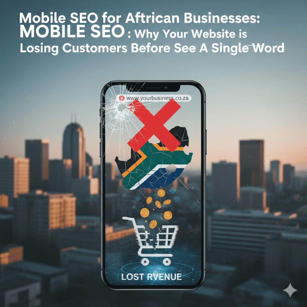 Mobile phone with SA logo and cracked screen representing no mobile SEO has been done