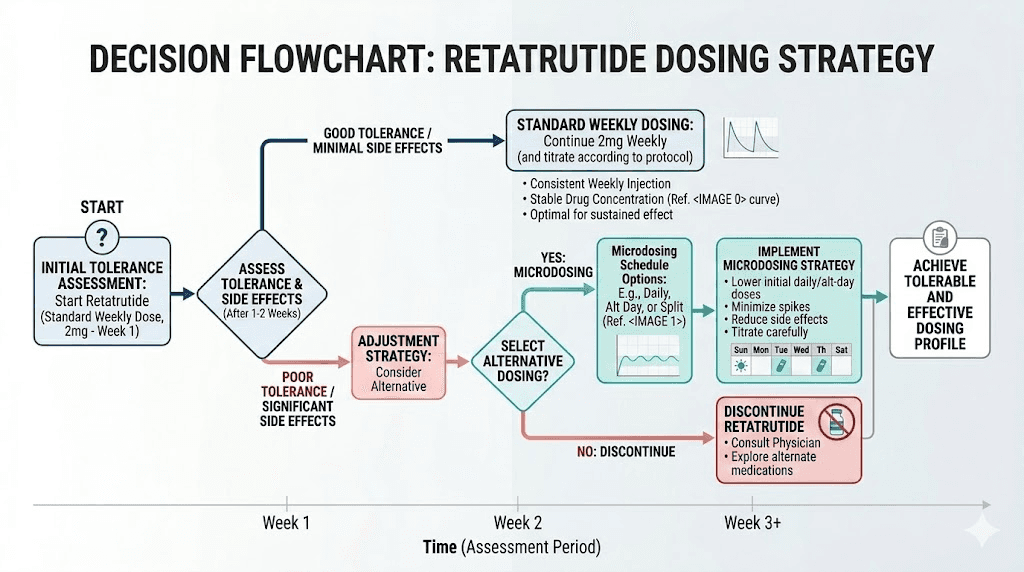 Retatrutide microdosing decision flowchart for researchers choosing between dosing protocols