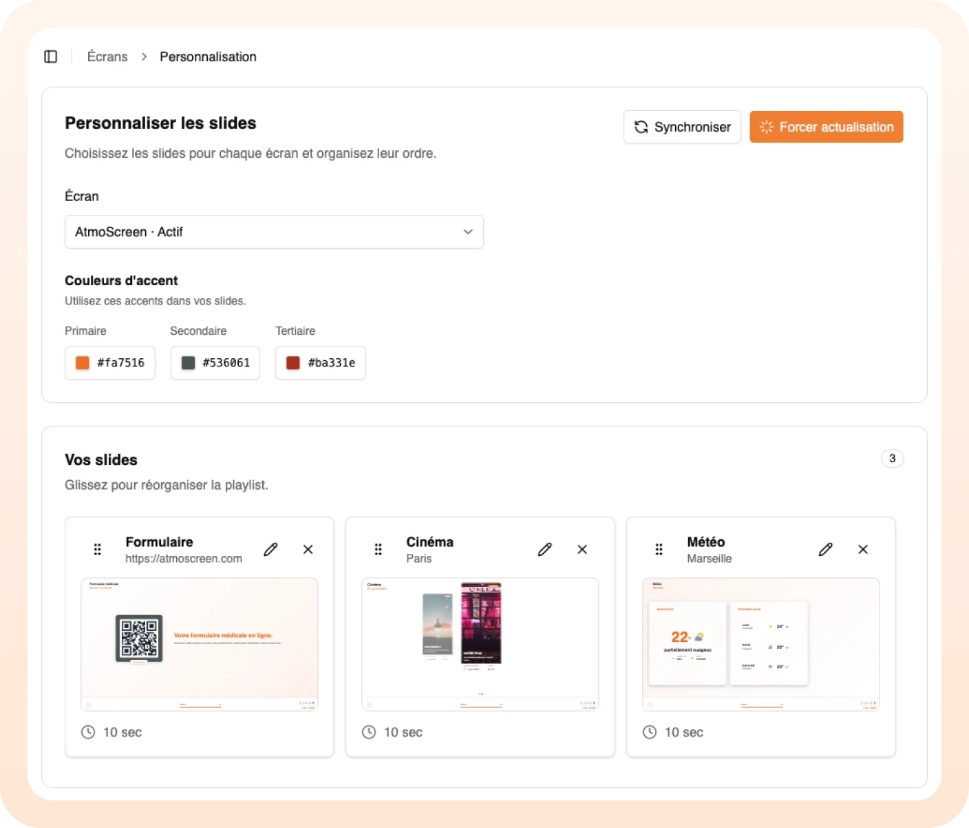 Screenshot Customisation d'écran