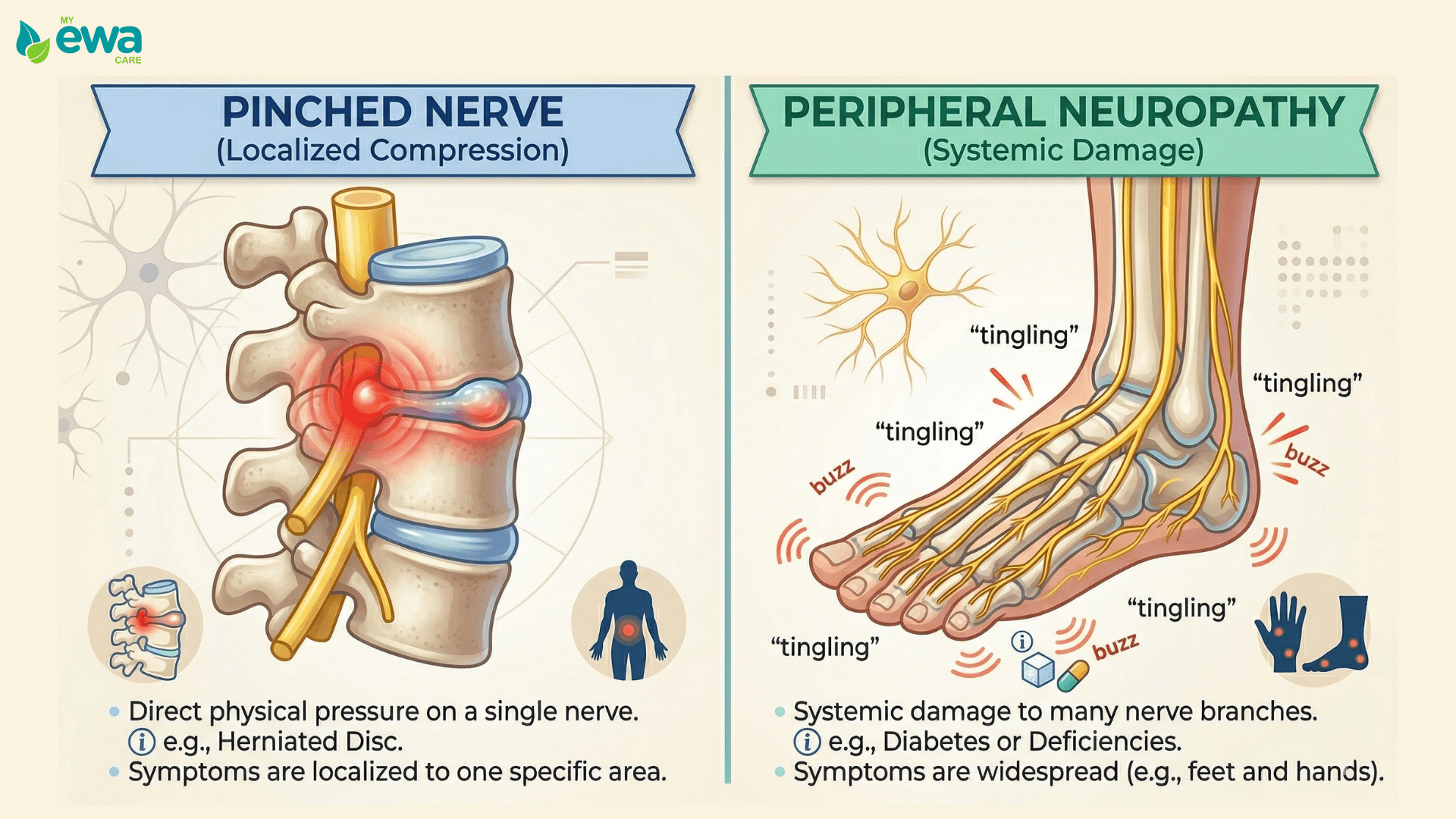 Comparison of pinched nerve symptoms versus peripheral neuropathy