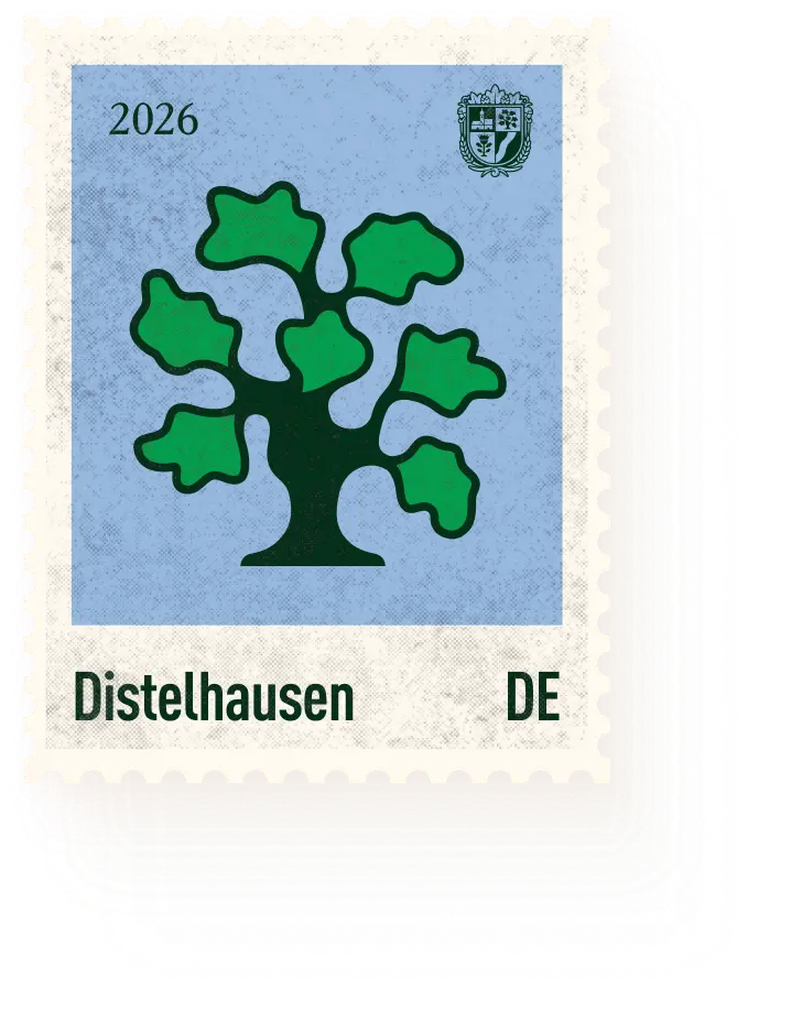 Briefmarkenmotiv Distelhausen 2026 mit stilisiertem Baum