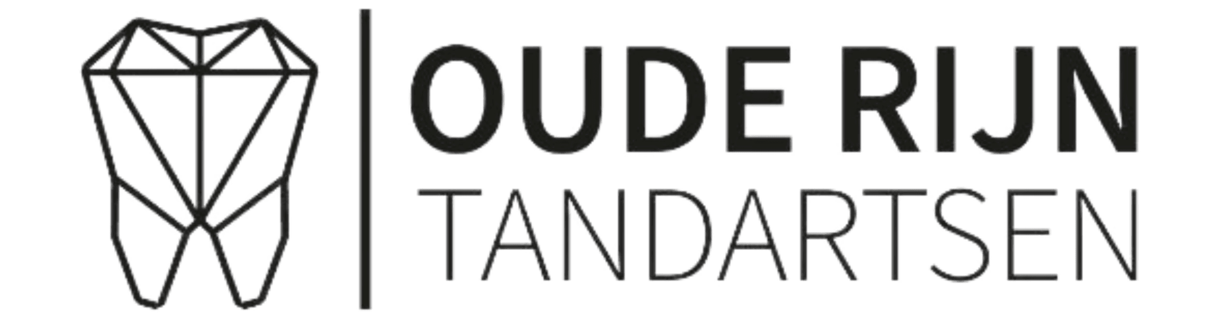 The image features the logo of "Oude Rijn Tandartsen," showcasing a geometric tooth design next to the clinic's name in a sleek, black font.