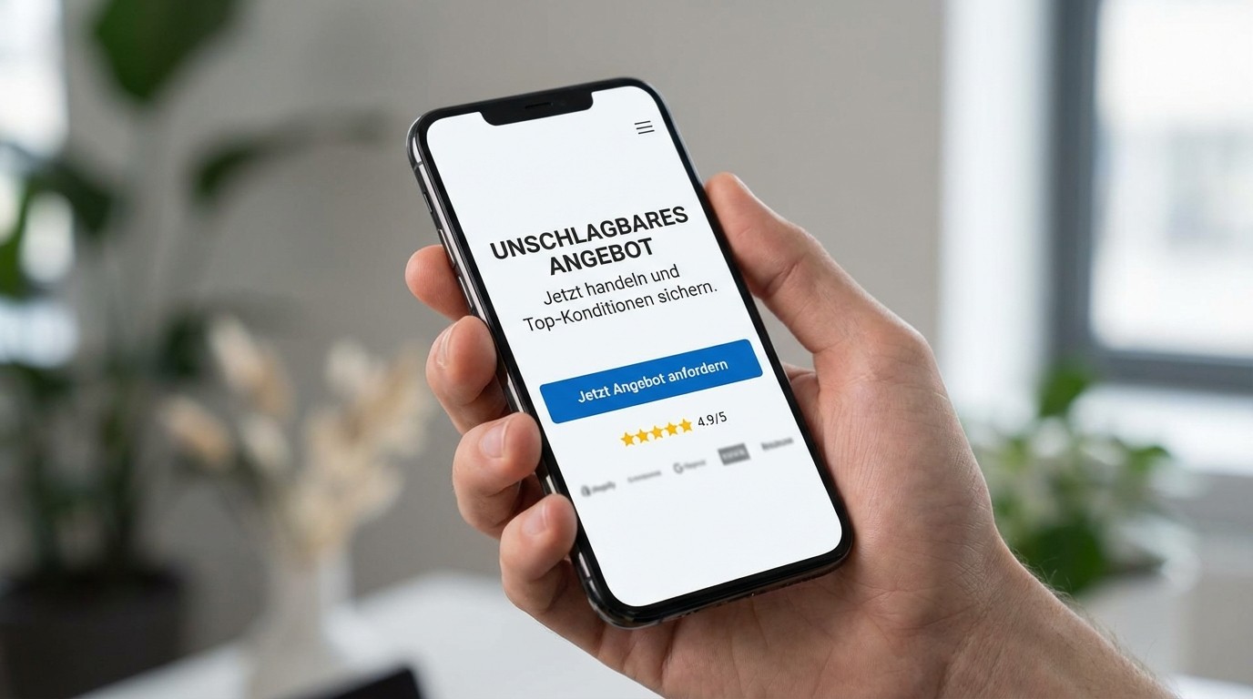Mobile Ansicht einer Hero Section auf dem Smartphone mit klarer Headline und großem Call to Action Button für optimale Conversion