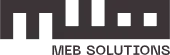 Logo MEB Solutions en formes géométriques bleu canard.