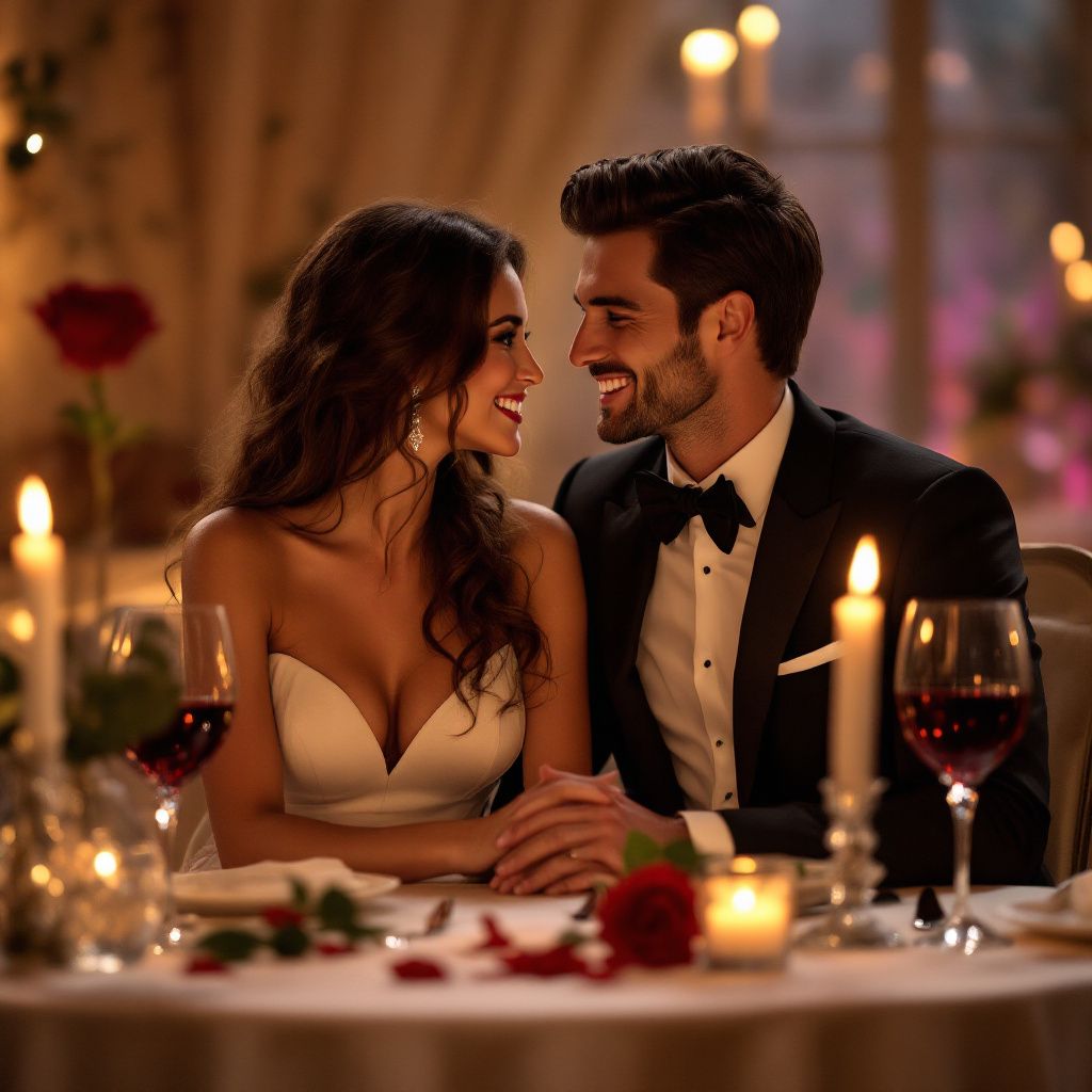 Married couple smiling at wedding